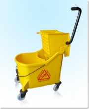 Mop Bucket (General) Dual Bucket w/ Side Press Wringer Yellow 35 QT