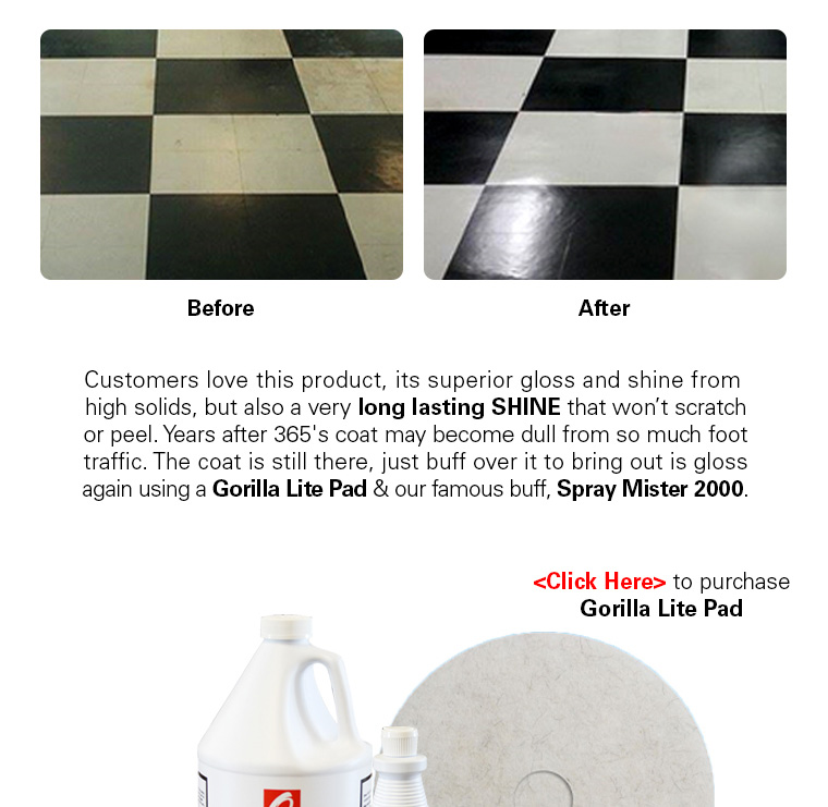 long lasting shine, gorilla lite pad, spray mister 2000 buff.