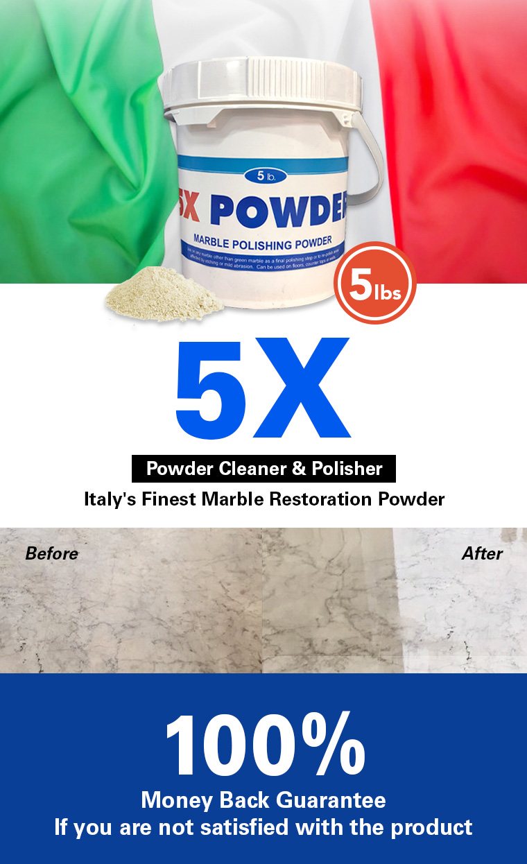 5x powder cleaner polisher, italy finest marble restoration powder, 100 money back guarantee.