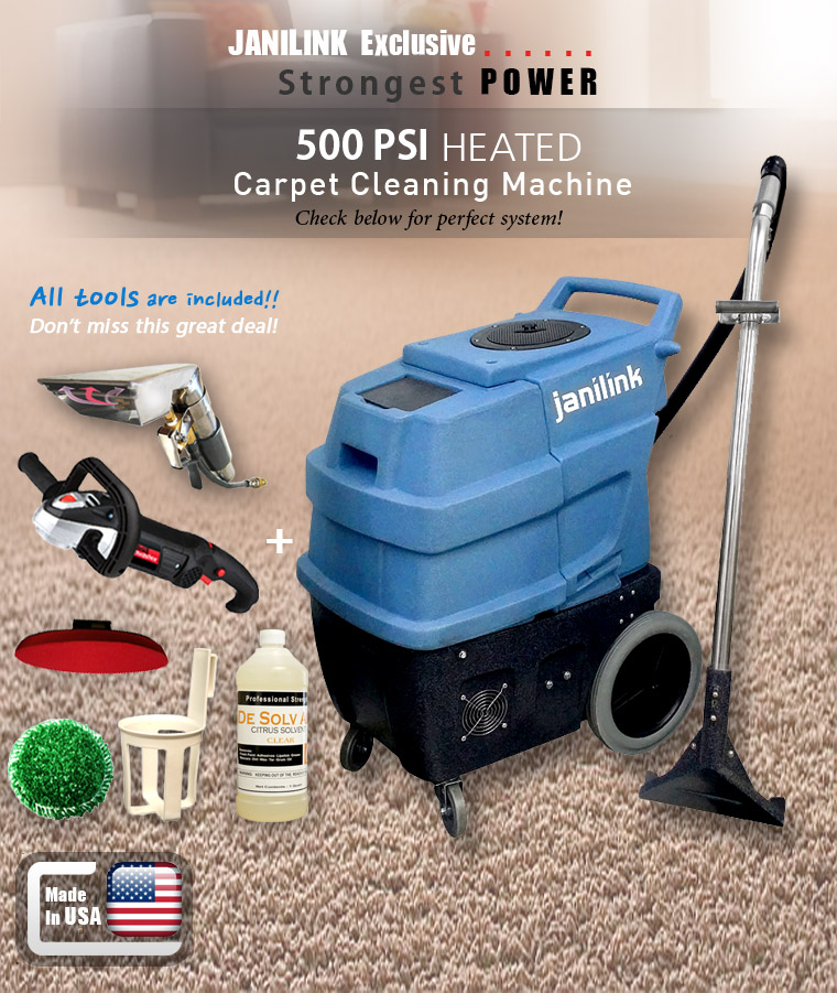 JANILINK Exclusive. Strongest POWER. 500 PSI HEATED. Carpet Cleaning Machine. Check below for perfect system! All tools are included!! Dont miss this great deal!