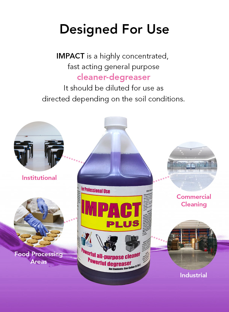 designed for use, highly concentrated, general purpose, cleaner degreaser, institutional, commercial cleaning, food processing areas, industrial.