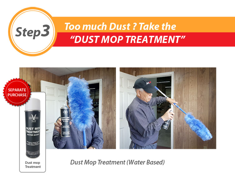 Step 3. Too much Dust ? Take the DUST MOP TREATMENT. Dust Mop Treatment (Water Based)