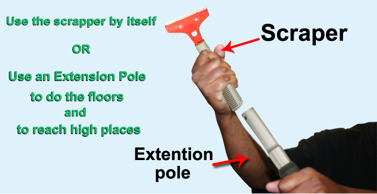Use an extension pole to reach high places or to do floors