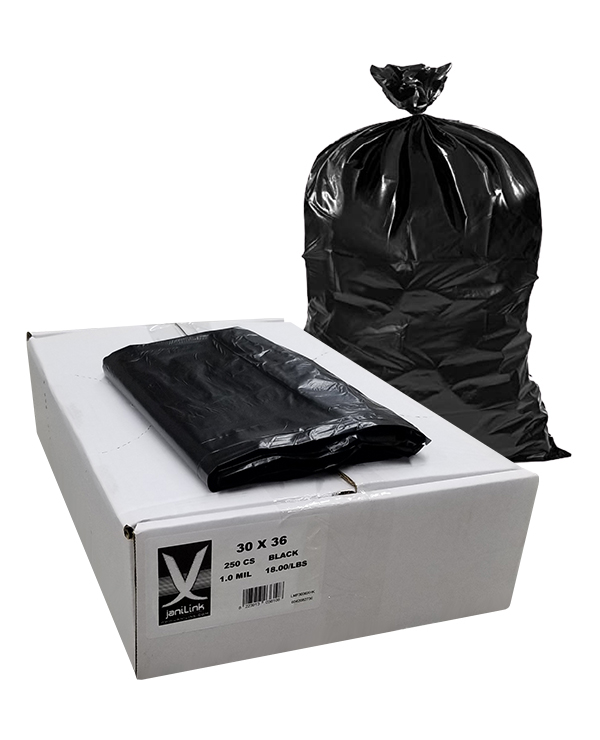 Napco Bag & Film 670248 Medium Duty Black Trash Bags 20-30 Gal 0.65 Mil - 250 per Case