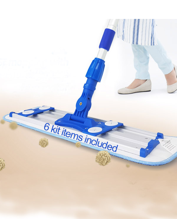 18“ Microfiber Looped Flat Mop Set, Professional Grade, Frame, Handle, 2  Pads