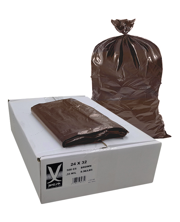 POLY TRASH BAGS, Gal. Cap.: 10 to 15, Size: 24 x 32, Mil.: 0.45 mil, Buff,  No. Bags Per Case: 500, Standard duty