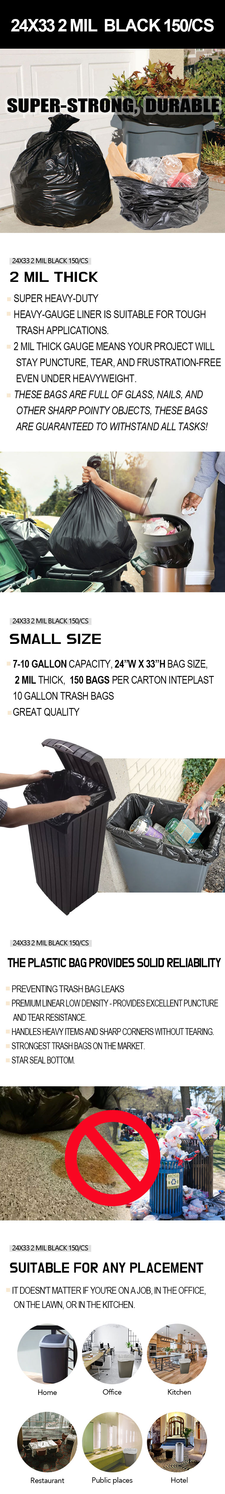 24X33 2.0MIL TRASH BAGS BLACK 150/CS 